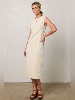 Bohme Olivia Corduroy Ivory Midi Dress Size L